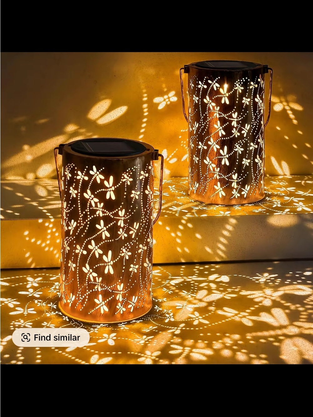 Copper Finish Solar Lantern with Dragonfly Cutouts - Picture 3 of 4